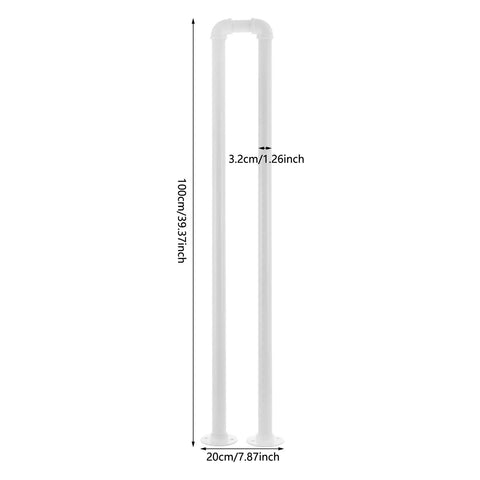 Rock Solid Steel U Shaped Stair Handrail Wall Mounted Safety Railing For Steps Balcony Heavy Duty Baked Finish 1.26 Inch Diameter side view with dimensions