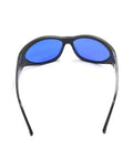 Top Tier Laser Safety Glasses Engineered Specifically For 585 To 595Nm Pulsed Dye Systems With Od4 Plus Optics, black frame, blue lenses.