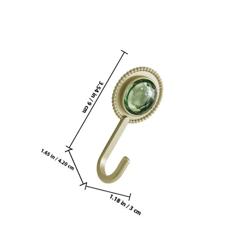Pack Of 4 Self Adhesive Wall Hooks Featuring A Vintage Diamond Design with green gem detail, ideal for stylish organization.