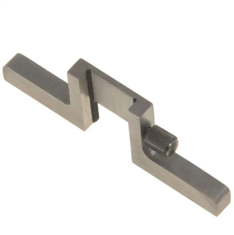 Stainless steel caliper depth base T-bar attachment, 3 inch base by 1 inch height, precision ground for accurate depth measurements.