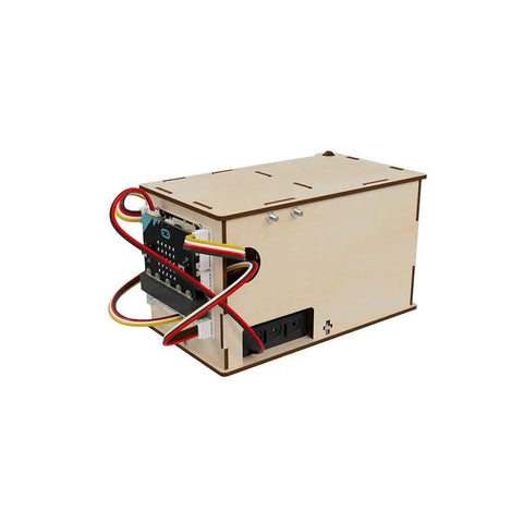 Add On Safe Box For PicoBricks And MicroBit Kit With Encryption Projects, DIY Wooden Safe Box, Easy Assembly, OLED Display, Motor Driver, Sensors, And Hands On Security Lessons For Kids And Makers on side view