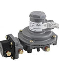 Marshall 1232-BBF two-stage propane LP regulator, gray body with black valve block, front-angle view.