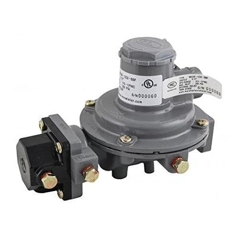 Marshall 1232-BBF two-stage propane LP regulator, gray body with black valve block, front-angle view.