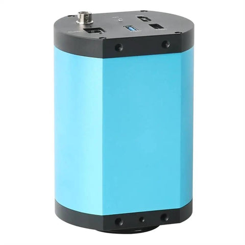 4K Video Microscope Camera for Lab Use with HDMI LAN Output, Autofocus, and CCS Lens, industrial blue metal body