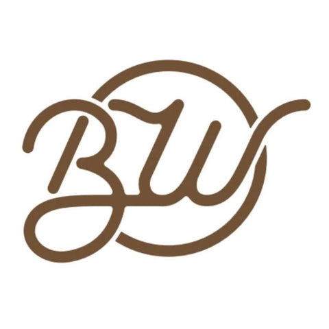 Borowood BW logo in brown script with a circular arc