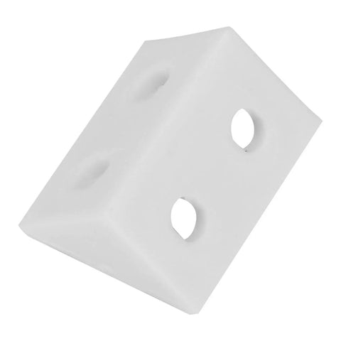 Close-up of a single bracket from Right Angle Corner Braces 50 Pack Plastic Brackets For Drawer And Furniture Support White Durable Diy Hardware Kit
