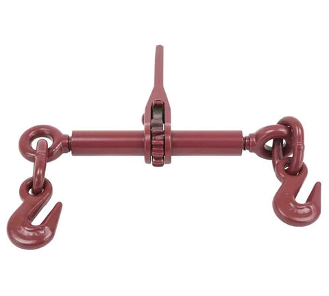 Two Pack Heavy Duty Ratchet Chain Binders For 1/4 To 5/16 Inch Chain In Red - Easy To Use Tie Down Hauling, Forged Steel Build