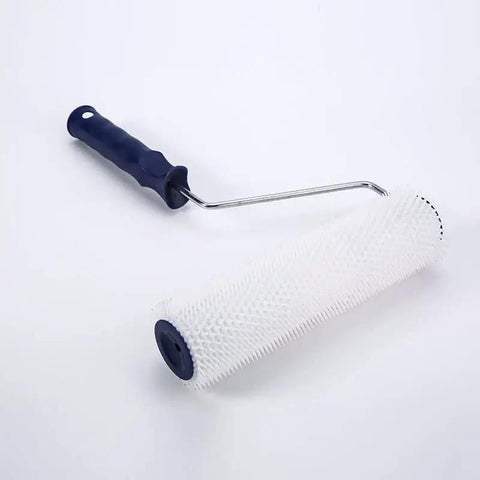Pro Level 7 Inch Spiked Paint Roller With Slick Non Slip Plastic Handle For Knocking Out Air Bubbles While Stippling Interior Walls And Ceilings Fast Without Dragging Or Skipped Strokes On Your Projects, showing roller and handle.