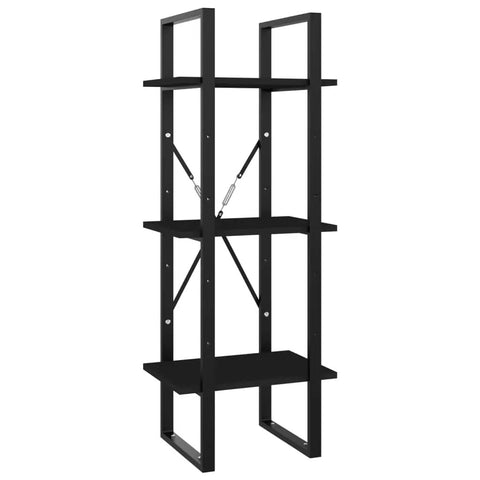Three Tier Engineered Wood Book Cabinet In Black For Home Office Dope Industrial Style Bookshelf With Sturdy Build And Three Shelves For Books And Magazines 15.7 X 11.8 X 41.3 Inch, side view showcasing metal frame and support bars