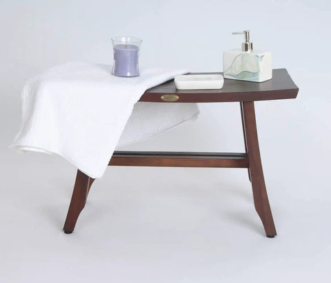 Teak Shower Bench 28 Inch Waterproof Wooden Seat with towel and soap for Inside Shower, Spa Quality Chair
