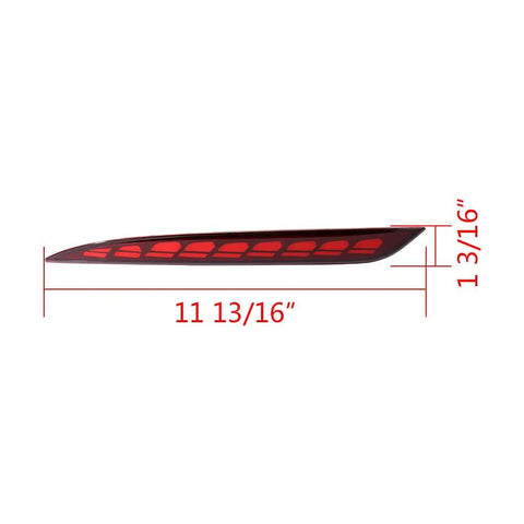 Street Ready Sequential Led Rear Bumper Light Assembly For Tesla Model 3 2017 To 2022 shows 11 13/16" long red light module.
