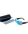 Top Tier Badass Laser Safety Glasses Featuring Heavy Duty OD4 Plus Filter And Crystal Clear Lenses, includes case and cleaning cloth.