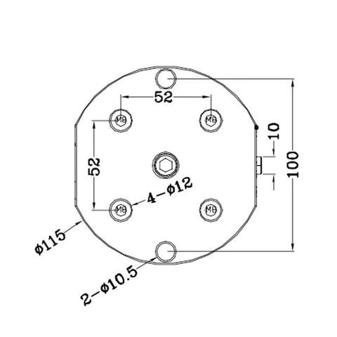 4.53 Inch CNC Self Centering Vise For Pro Grade Precision Machining, Beefy 1440 Kg Clamping Power, 70 Nm Torque, High Accuracy Milling And Woodworking Jig For Perfect Alignment Every Time, top view technical drawing with hole dimensions