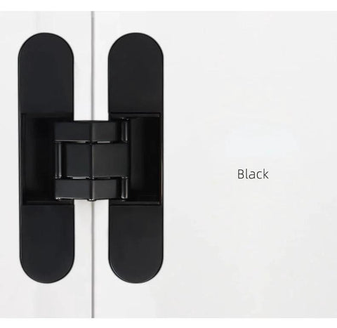 Three Dimensional Invisible Door Hinge For Wooden Doors Hidden Hinge For Foldable Blind Doors Cross 180 Degree Inside And Outside Opening Easy Install One Piece shown in black against a white background
