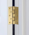 Gold hinge on white door, highlighting Three Pack Soft Close Door Hinges For Cabinets And Closets, Thickened Quiet Flat Hinge With Free Slot.