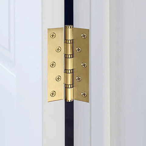 Gold hinge on white door, highlighting Three Pack Soft Close Door Hinges For Cabinets And Closets, Thickened Quiet Flat Hinge With Free Slot.