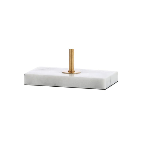 Base of 26 Inch Gold Leaf And White Marble Modern Circle LED Table Lamp showcasing rectangular white marble base and gold support