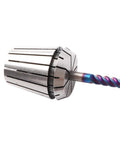 Top Tier 1 Piece Precision Spring Collet Chuck ER25 Tool Holder For CNC Milling And Engraving Machines with drill bit attached.