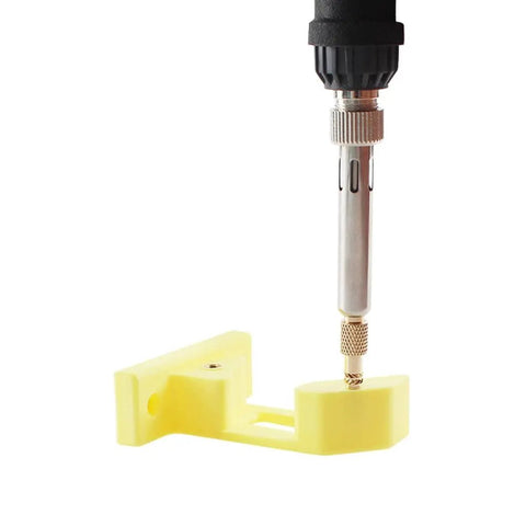 Heat Set Insert Tool Kit With Brass Knurled Nut Adapters For Pine64 TS100 TS101 936 Soldering Iron attached to a yellow 3D printed part