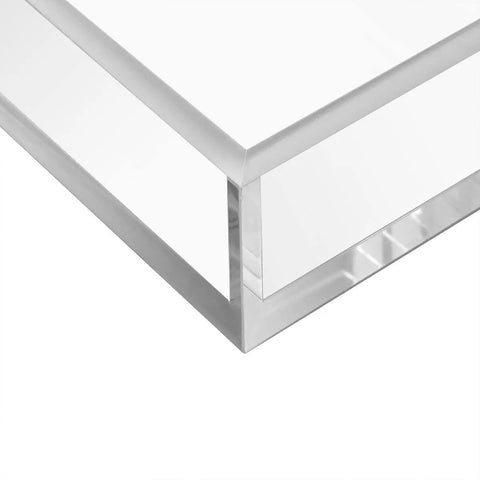 Close-up of Crystal Clear Acrylic Napkin Holder Tray With 8mm Thick Build, showing corner detail and transparent design.