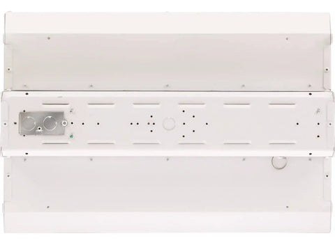 Bottom view of Workhorse High Bay LED Shop Light 12,000 Lumens Daylight 5000K Dimmable MVOLT 120-277V with aluminum housing.