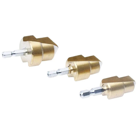 Three Pack PPR Lifting Stepped Drill Bits For Water Pipe Repair And Deburring, titanium coated high carbon steel, side view