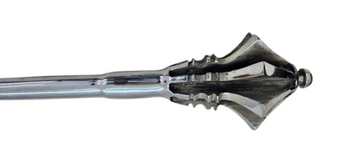 Close-up of the Beefy Carbon Steel Mace Prop for Knight Costume and Stage Battle, LARP Ready with 5-Inch Head, Gothic Pattern