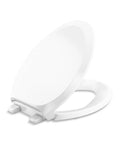 White No-Fuss Quiet-Close Elongated Toilet Seat with ReadyLatch Hinge and Grip-Tight Install Hardware, open position, side view