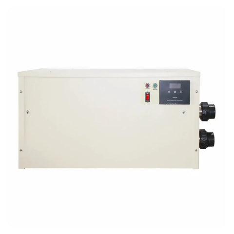 Premium 24Kw Electric Circulating Water Heater With Smart Digital Temp Controller Built Legit For Warmer Swimming Pools And Bathtub Spas That Goes Hard All Day Long No Cap, side view, digital control panel.