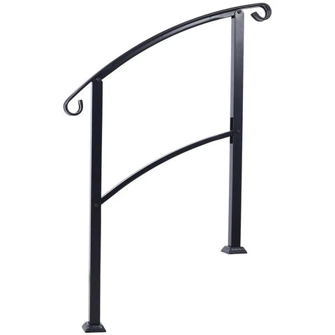 Sturdy As Nails Wrought Iron Handrails For Outdoor Steps With Curved Non Slip Grip Solid Black Porch Railing Kit.