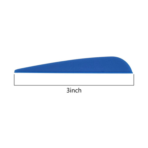 Blue Dope 3 Inch Arrow Fletching Vanes TPU for DIY Arrows, side view, 3 inch length, ideal for various arrow types, pack of 50.