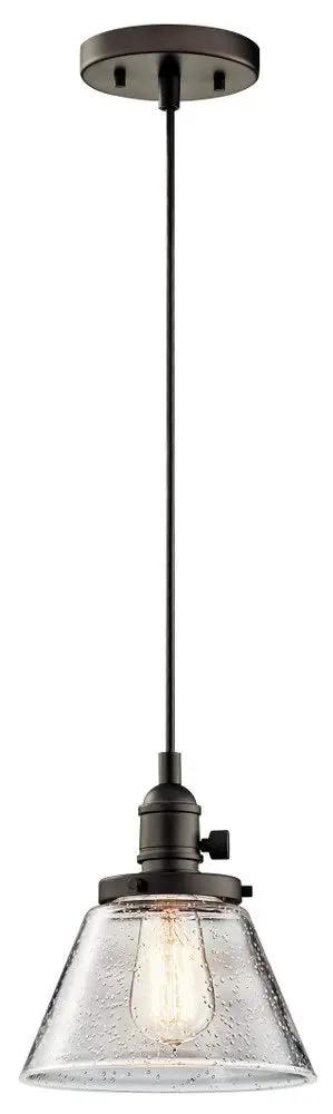 Avery Cone Mini Pendant In Olde Bronze With Clear Seeded Glass 8.75 Inch One Light Go To Kitchen Island Or Dining Room Vintage Industrial Style