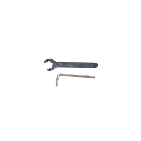 Badass Aluminum Alloy Belt Grinder Knife Jig With Hella Smooth Angle Adjustment and Heavy Duty Dual Press Plates for Killer Edge Sharpening on Any Belt Sander Machine tools including an adjustable wrench and hex key for assembly.