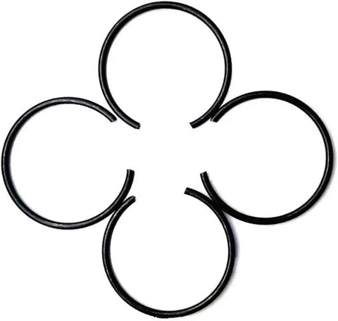Heavy Duty External Internal Round Snap Ring Circlip 5mm Wire Dia blackened steel retaining clips arranged in a circle.