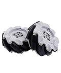 Pair of 64mm mecanum omni wheels with gray hubs and black rubber rollers