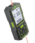 No Fuss Grab and Go Dual Laser Distance Meter 525FT Range Rechargeable Measure Tool displays measurement readings on screen.