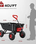 Heavy Duty Garden Dump Cart for yard farm and garden hauling with 900 lb capacity and 10 inch non slip pneumatic tires quick release system