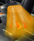 Rock Solid 170W Portable Space Heater With Smart Thermostat delivers warmth from a cordless unit in a vehicle seat.