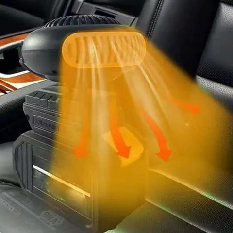 Rock Solid 170W Portable Space Heater With Smart Thermostat delivers warmth from a cordless unit in a vehicle seat.
