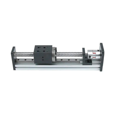 Aluminum Rail Linear Guide Stage For 3D Printer Motion Slide Table With 100mm 200mm Stroke, X Y Z Axis Movement, Ideal CNC Robotic Project, 60x42mm Mobile Panel, 12mm Guide Diameter, Nema Bracket Compatible. Aluminum rail stage with lead screw and motor mount