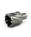 Annular cutter with spiral flutes, 1-1/2 in diameter, 3/4 Weldon shank, pilot pin for magnetic drill press
