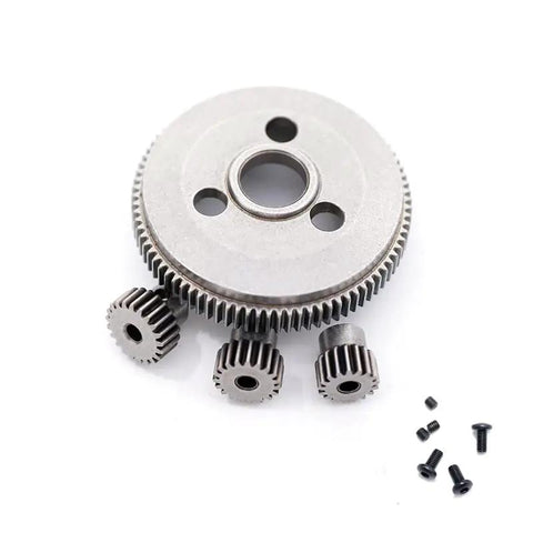 Beefy 86T Metal Spur Gear Set with 17T 19T 21T Pinions for 1/10 Scale 2WD RC Cars, shown with mounting screws