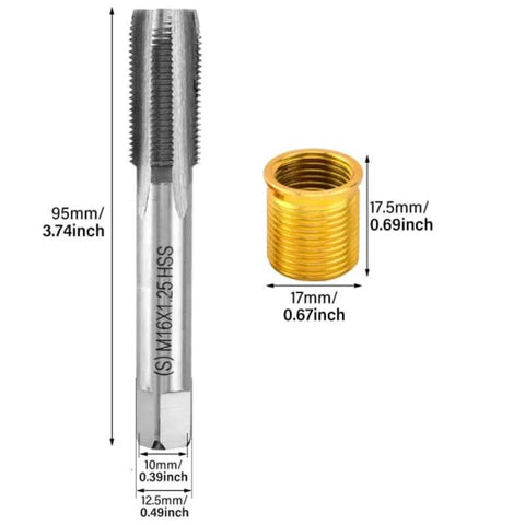 M14x1.25 Thread Repair Kit For Spark Plugs And Engine Threads Plus Tap 11 Piece Set Pro Grade Helicoil Set with sizes shown