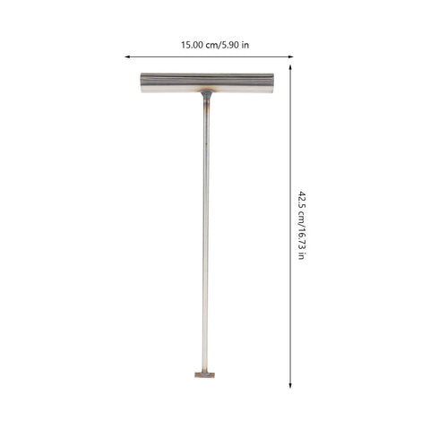 No Sweat Heavy Duty Manhole Cover Lift Hook With T Shaped Steel Puller For Drain Well Lid Opener and Roller Shutter Doors Rust Proof Stainless Steel Industrial Grabber Tool Top Shelf 43 Cm Grip in silver with dimensions.