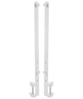 Adjustable Iron Desk Clamp Pegboard Brackets For Desktop Shelves White shown vertically, sturdy white metal with clamping mechanism
