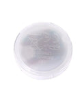 Close-up of a clear round plastic watch back cover with embossed 12V and battery-type markings