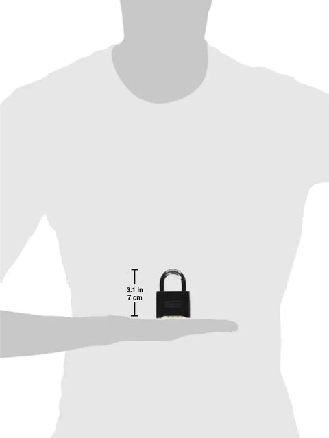 Person holding Black Combination Padlock With Your Own No Fuss Four Digit Code For Indoor And Outdoor Use, Model 178D, 3.1 in size.