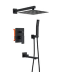 Shower Faucet System, 10-Inch Rain Head, 2-in-1 Handheld, Matte Black with flexible hose and control panel.