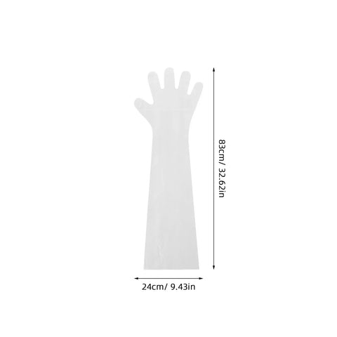 Didiseaon 150 Count Disposable Veterinary Long Sleeve Gloves With Extended Arm Length, clear plastic, 83cm long, for animal handling.