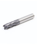 Angled view of carbide end mill, 18 mm dia x 100 mm length, 4-flute CNC cutter.